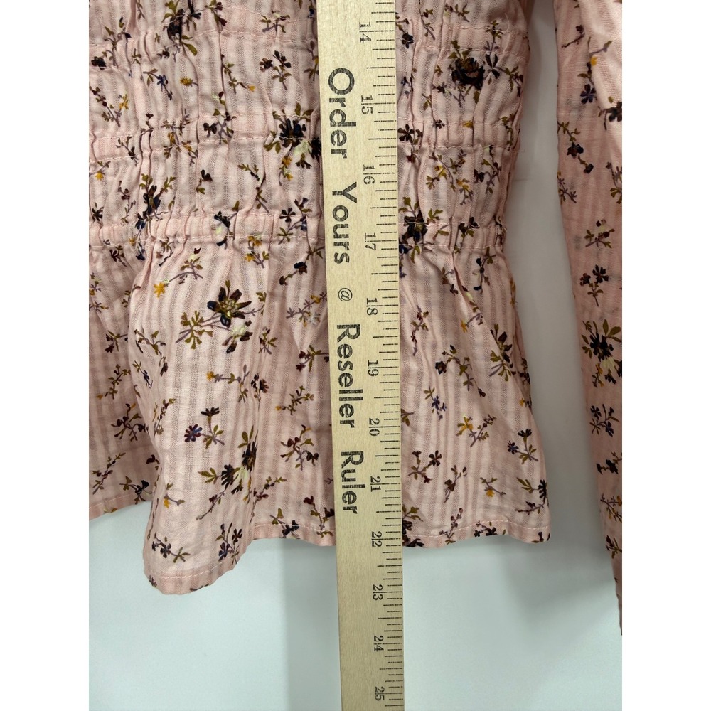 Madewell Shirt XXL Pink Floral Peplum Smocked Waist Long Sleeve Cotton NEW - Picture 7 of 8
